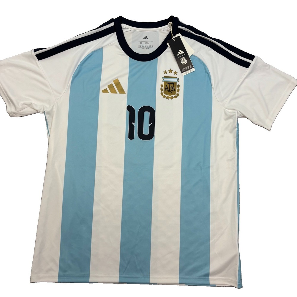 Adidas Argentina Messi 10 Home Jersey White Ice Blue KT0387 Mens XL Slim